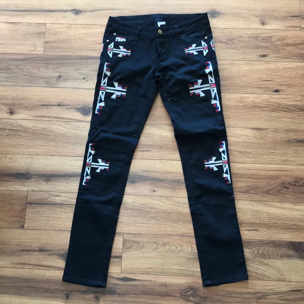 Black Western print skinny jeans